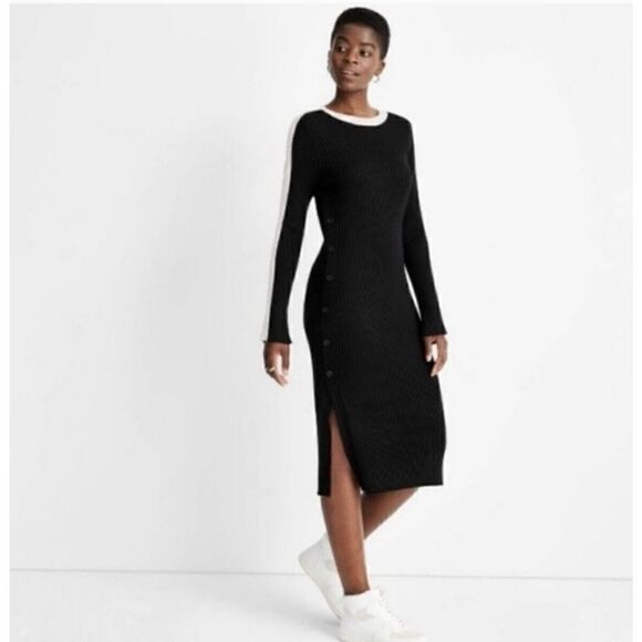 NEW Ribbed Long Sleeve Side Button Sweater Dress - Future Collective ~ 3X. L - Picture 1 of 8